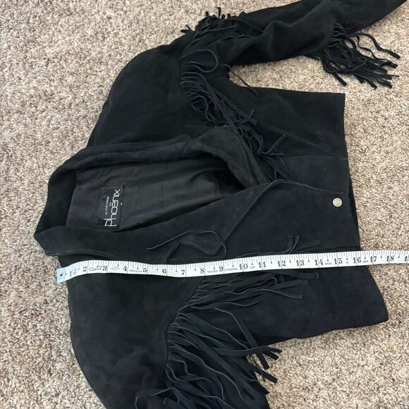 VTG Outerwear by Phoenix 80s Black Suede Fringe Leather Cropped Jacket Western M - Picture 8 of 15